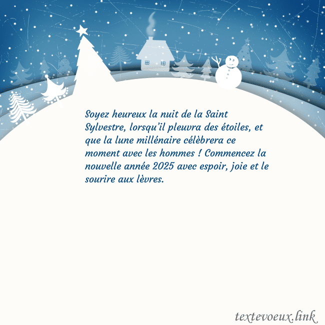 Carte de vœux avec ville blanche Soyez heureux la nuit de la Saint Sylvestre, lorsq Carte de vœux avec ville blanche