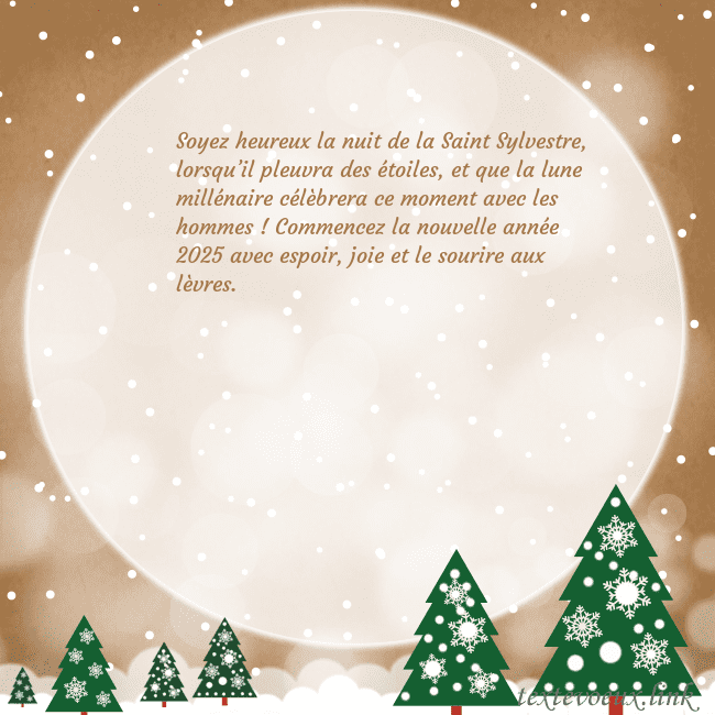 Carte de Noël avec une grande lune Soyez heureux la nuit de la Saint Sylvestre, lorsq Carte de Noël avec une grande lune
