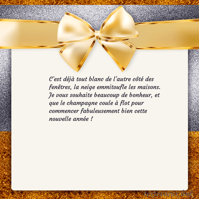 Cartes de vœux avec un grand ruban d'or C’est déjà tout blanc de l’autre côté des fenêtres Cartes de vœux avec un grand ruban d'or