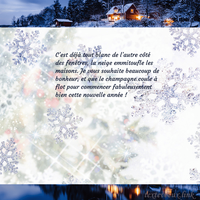 Carte postale avec village et flocons de neige C’est déjà tout blanc de l’autre côté des fenêtres Carte postale avec village et flocons de neige