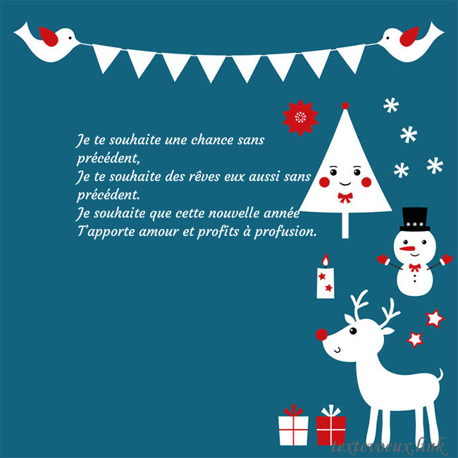 Carte postale du nouvel an avec élan, bonhomme de neige et arbre de Noël Je te souhaite une chance sans précédent,
Je te so Carte postale du nouvel an avec élan, bonhomme de neige et arbre de Noël
