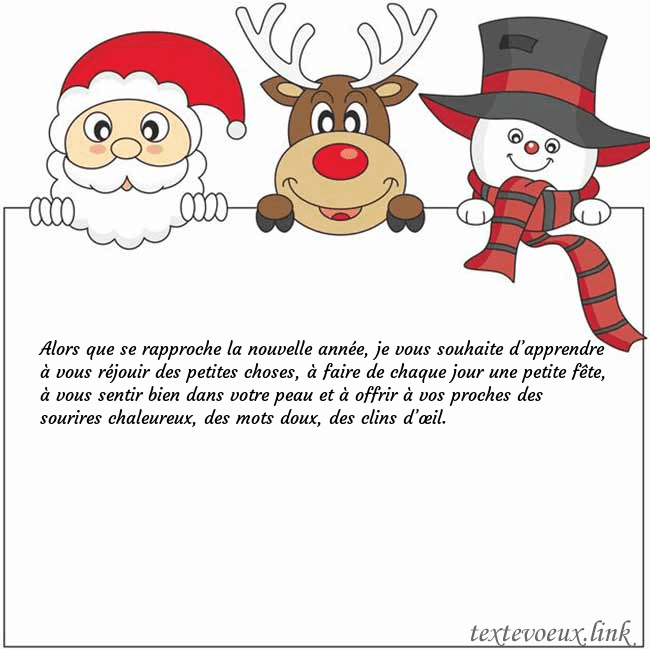 Carte de vœux avec le père Noël, le cerf et le bonhomme de neige Alors que se rapproche la nouvelle année, je vous Carte de vœux avec le père Noël, le cerf et le bonhomme de neige