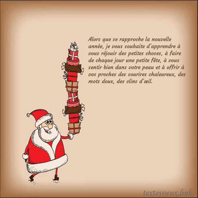 Carte de vœux avec le Père Noël et les cadeaux Alors que se rapproche la nouvelle année, je vous Carte de vœux avec le Père Noël et les cadeaux