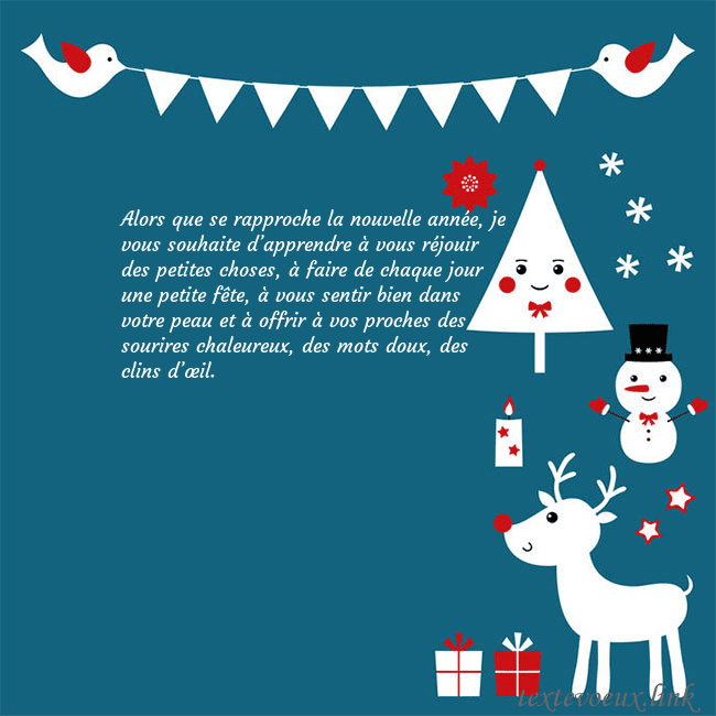 Carte postale du nouvel an avec élan, bonhomme de neige et arbre de Noël Alors que se rapproche la nouvelle année, je vous Carte postale du nouvel an avec élan, bonhomme de neige et arbre de Noël