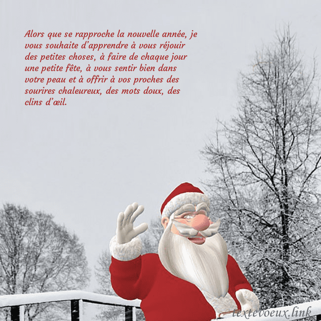 Carte postale avec le Père Noël et les arbres enneigés Alors que se rapproche la nouvelle année, je vous Carte postale avec le Père Noël et les arbres enneigés