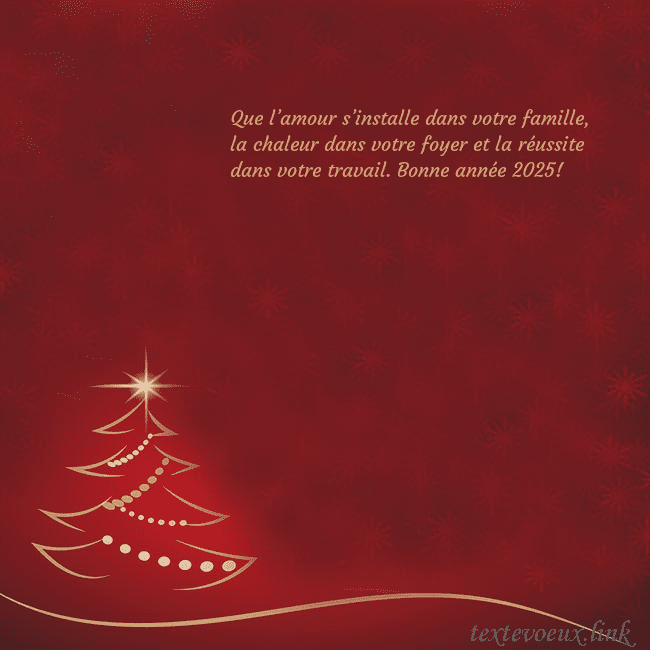 Carte de Noël rouge avec sapin de Noël doré