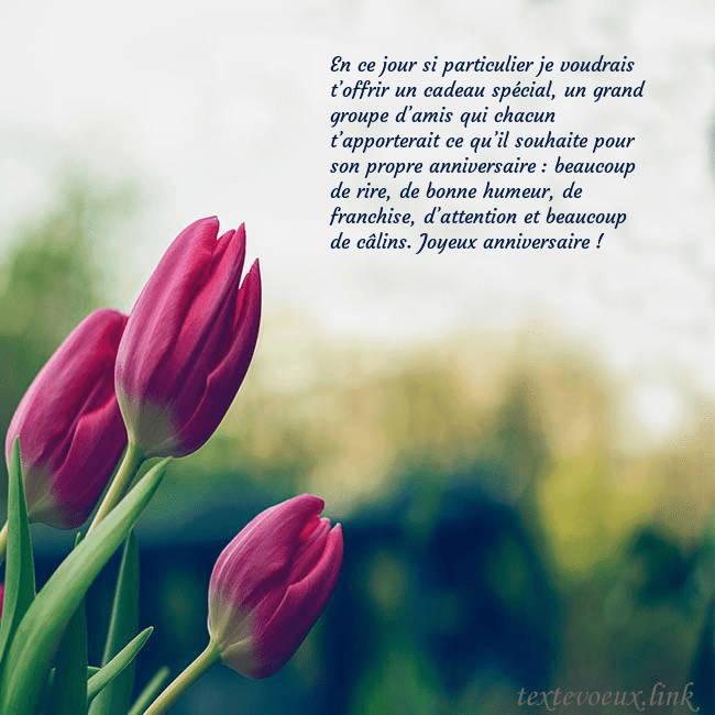 Carte d'anniversaire avec trois tulipes rouges