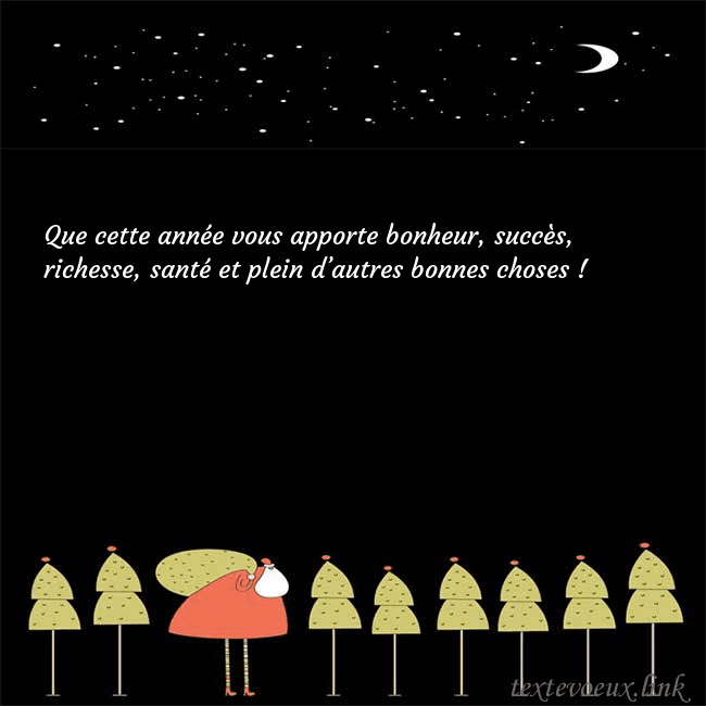 Carte de vœux avec le père Noël et les arbres de Noël