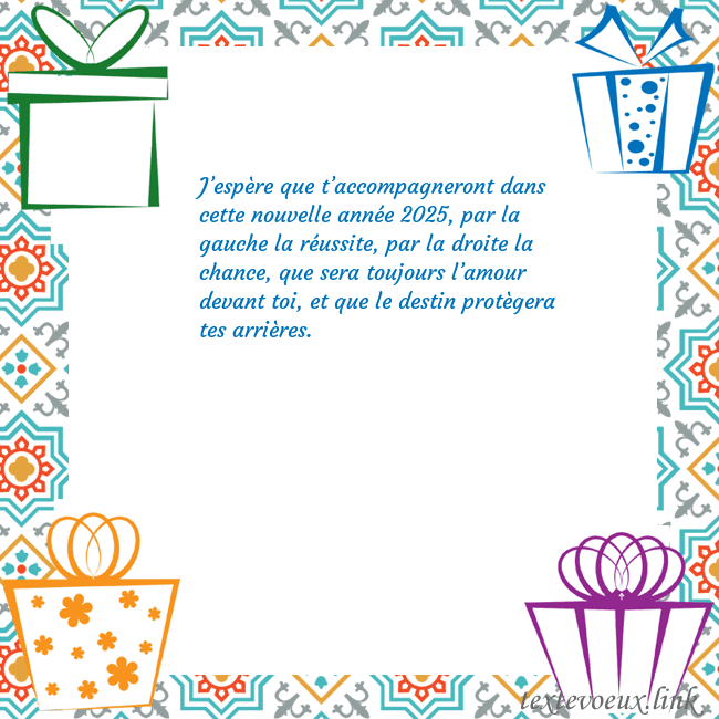Carte postale avec des cadeaux J’espère que t’accompagneront dans cette nouvelle Carte postale avec des cadeaux