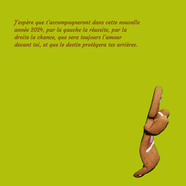 Carte de voeux animée électronique avec pain d'épice dansant J’espère que t’accompagneront dans cette nouvelle Carte de voeux animée électronique avec pain d'épice dansant