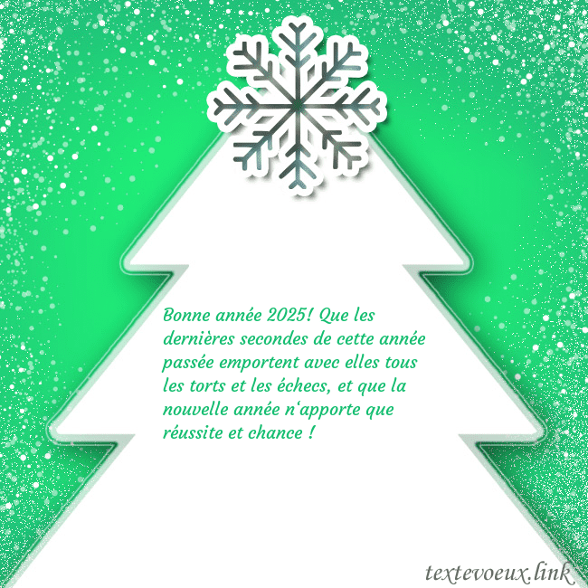 Carte postale avec un grand sapin de Noël blanc sur fond vert