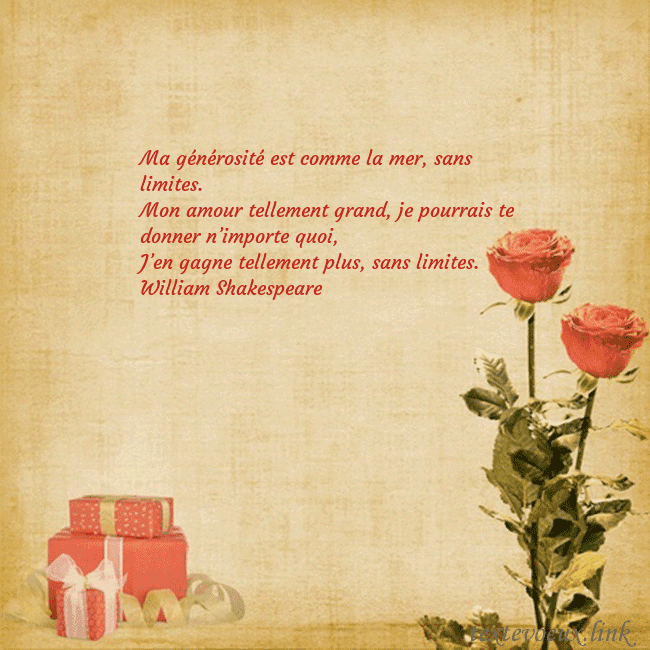 Carte de vœux avec roses et cadeaux Ma générosité est comme la mer, sans limites.
Mon Carte de vœux avec roses et cadeaux