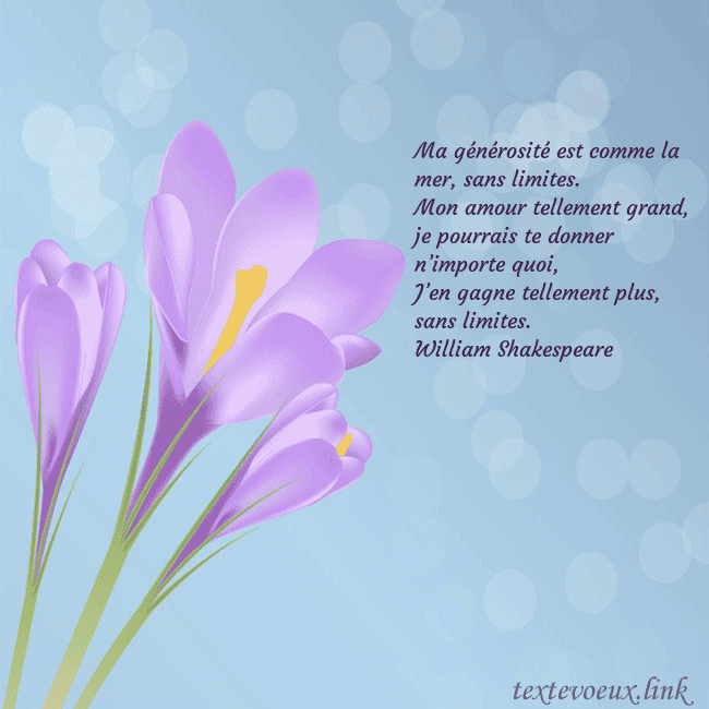 Cartes de vœux avec crocus Ma générosité est comme la mer, sans limites.
Mon Cartes de vœux avec crocus
