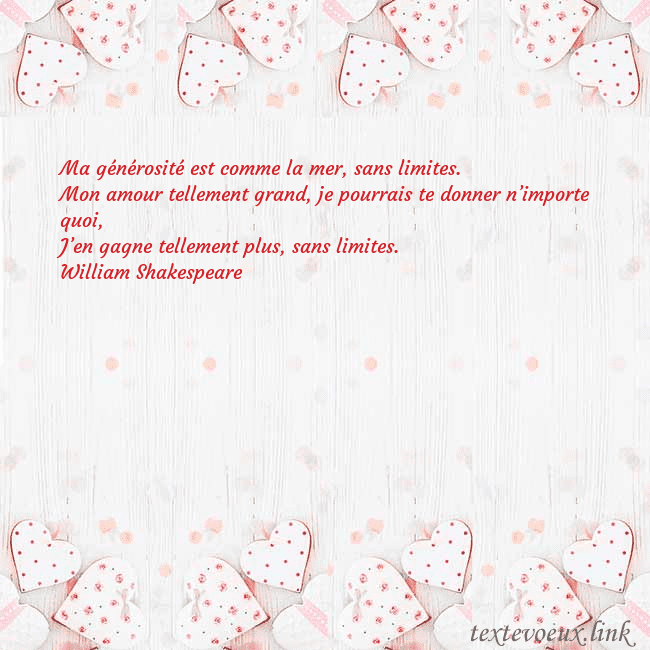 Carte de vœux avec coeurs blancs Ma générosité est comme la mer, sans limites.
Mon Carte de vœux avec coeurs blancs
