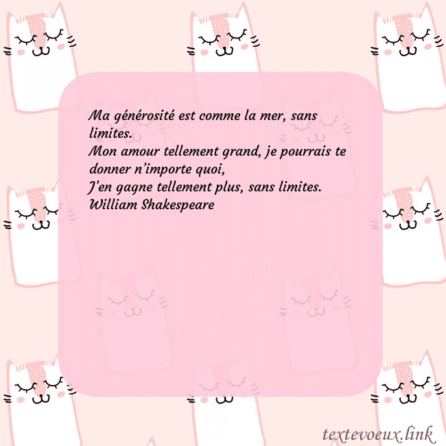 Carte de voeux rose avec des chats drôles Ma générosité est comme la mer, sans limites.
Mon Carte de voeux rose avec des chats drôles