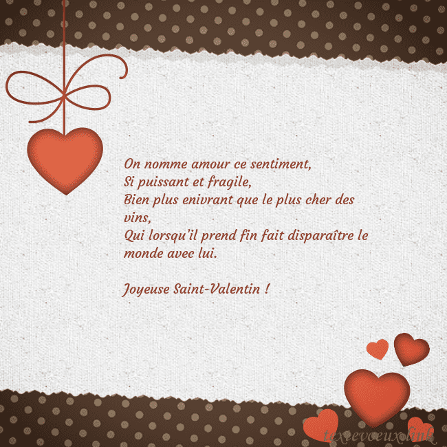 Carte de vœux avec coeurs rouges On nomme amour ce sentiment,
Si puissant et fragil Carte de vœux avec coeurs rouges