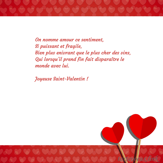 Carte de vœux avec coeurs rouges 2 On nomme amour ce sentiment,
Si puissant et fragil Carte de vœux avec coeurs rouges 2
