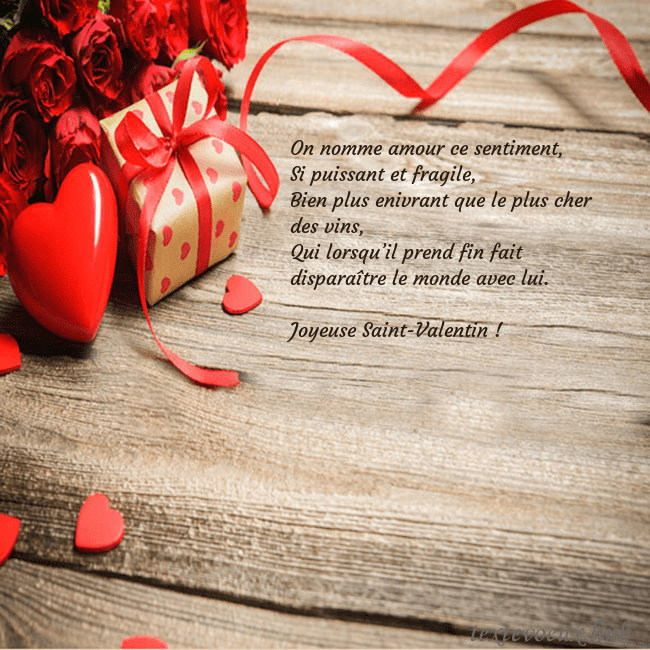 Carte de vœux avec coeur rouge et cadeau On nomme amour ce sentiment,
Si puissant et fragil Carte de vœux avec coeur rouge et cadeau