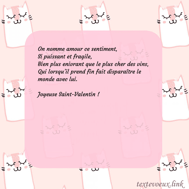 Carte de voeux rose avec des chats drôles On nomme amour ce sentiment,
Si puissant et fragil Carte de voeux rose avec des chats drôles