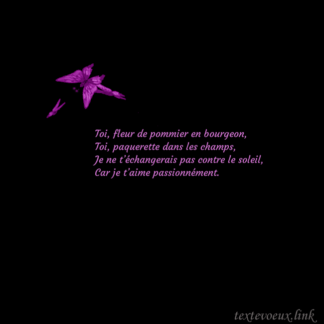 Carte de voeux avec des papillons Toi, fleur de pommier en bourgeon,
Toi, paquerette Carte de voeux avec des papillons