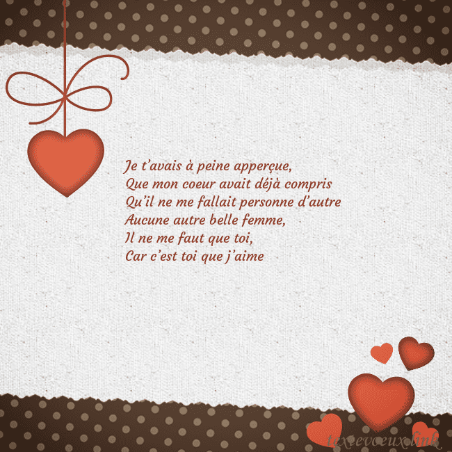 Carte de vœux avec coeurs rouges Je t’avais à peine apperçue,
Que mon coeur avait d Carte de vœux avec coeurs rouges