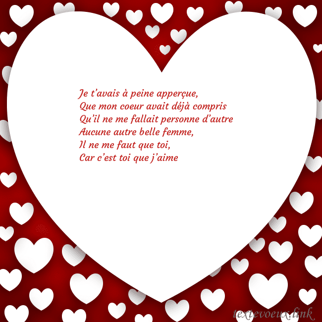 Carte de vœux au grand coeur Je t’avais à peine apperçue,
Que mon coeur avait d Carte de vœux au grand coeur