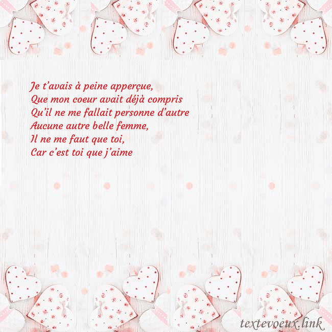 Carte de vœux avec coeurs blancs Je t’avais à peine apperçue,
Que mon coeur avait d Carte de vœux avec coeurs blancs