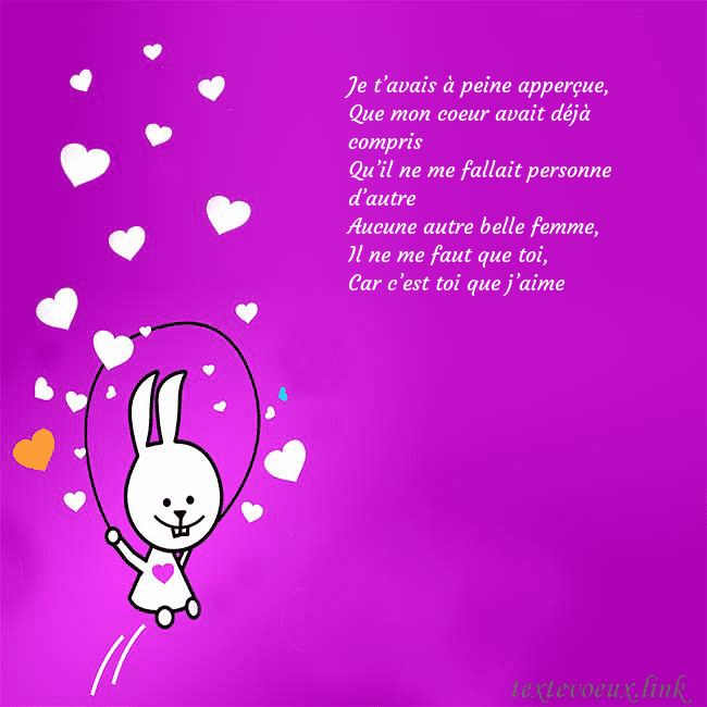 Carte de voeux avec un drôle de lapin Je t’avais à peine apperçue,
Que mon coeur avait d Carte de voeux avec un drôle de lapin