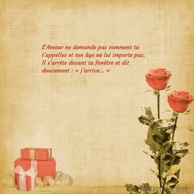Carte de vœux avec roses et cadeaux L’Amour ne demande pas comment tu t’appelles et to Carte de vœux avec roses et cadeaux