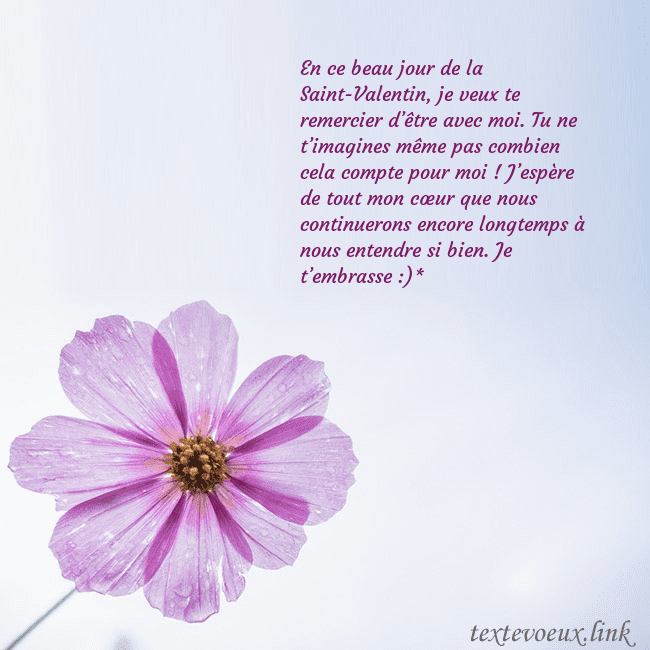 Carte électronique avec fleur violette En ce beau jour de la Saint-Valentin, je veux te r Carte électronique avec fleur violette