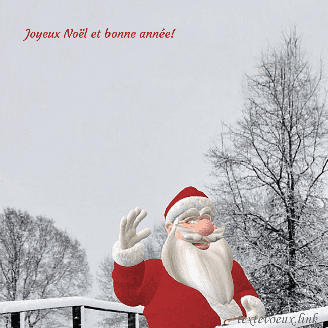 Carte postale avec le Père Noël et les arbres enneigés