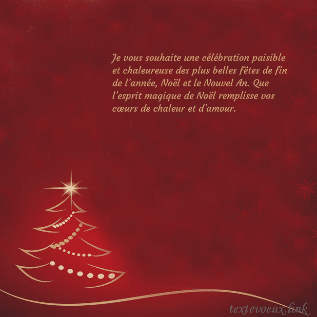 Carte de Noël rouge avec sapin de Noël doré Je vous souhaite une célébration paisible et chale Carte de Noël rouge avec sapin de Noël doré