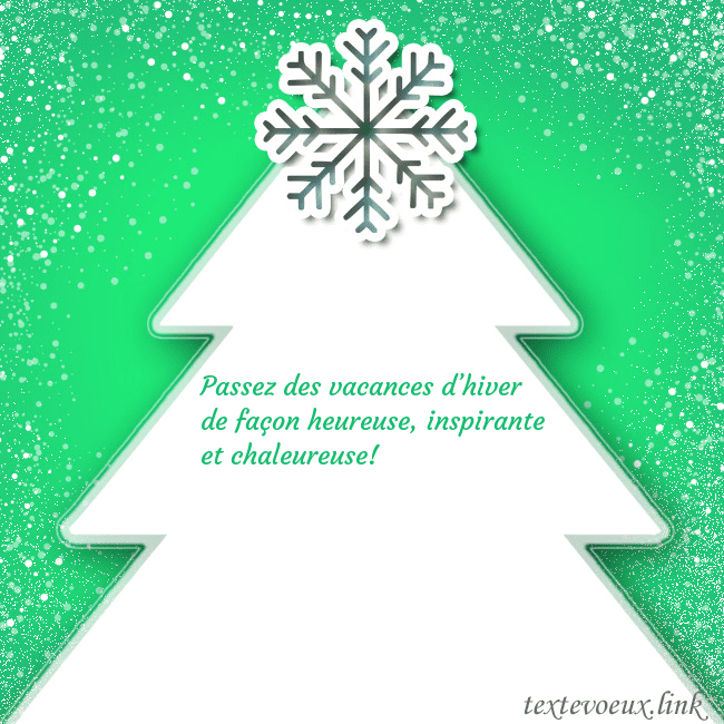 Carte postale avec un grand sapin de Noël blanc sur fond vert