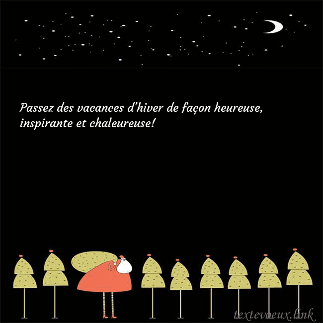 Carte de vœux avec le père Noël et les arbres de Noël
