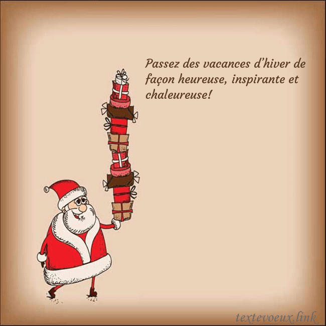 Carte de vœux avec le Père Noël et les cadeaux