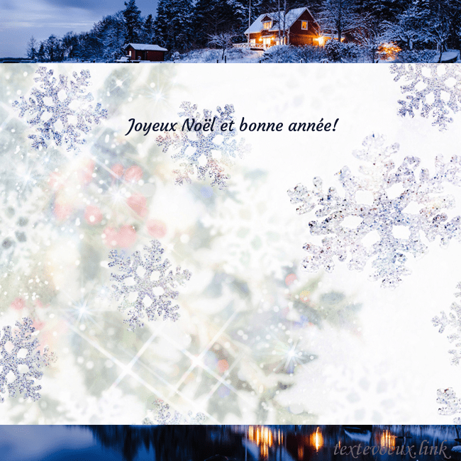 Carte postale avec village et flocons de neige