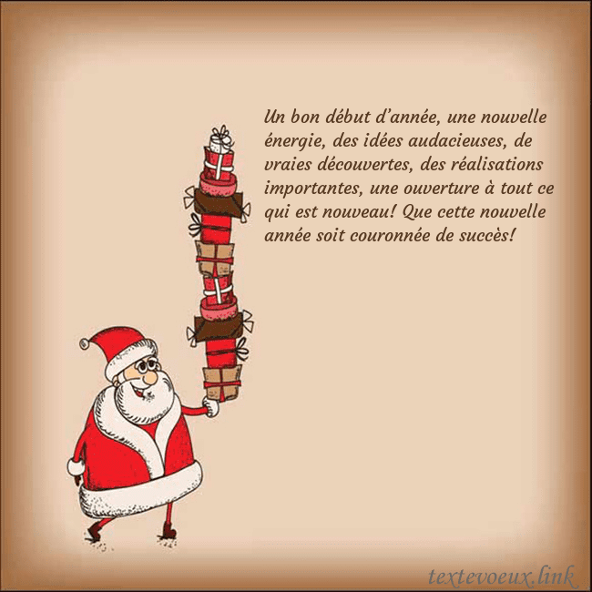 Carte de vœux avec le Père Noël et les cadeaux Un bon début d’année, une nouvelle énergie, des id Carte de vœux avec le Père Noël et les cadeaux