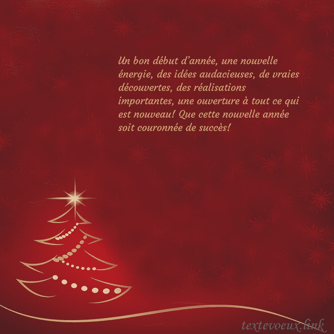 Carte de Noël rouge avec sapin de Noël doré Un bon début d’année, une nouvelle énergie, des id Carte de Noël rouge avec sapin de Noël doré