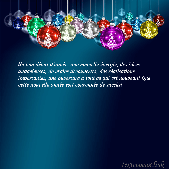 Carte postale bleue avec des jouets d'arbre de Noël Un bon début d’année, une nouvelle énergie, des id Carte postale bleue avec des jouets d'arbre de Noël