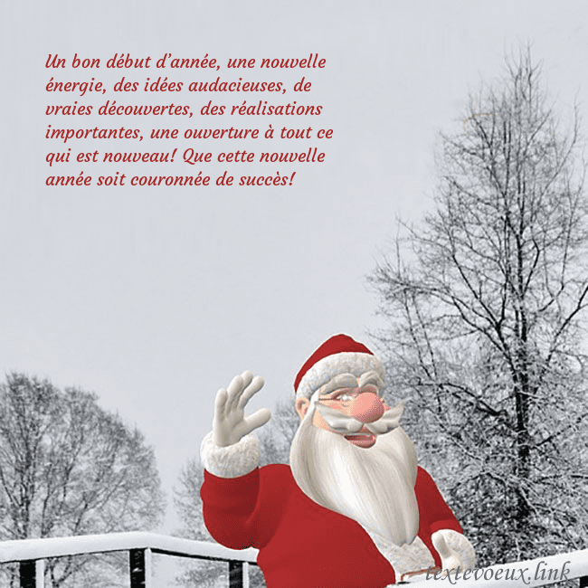 Carte postale avec le Père Noël et les arbres enneigés Un bon début d’année, une nouvelle énergie, des id Carte postale avec le Père Noël et les arbres enneigés