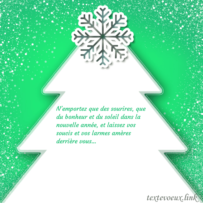 Carte postale avec un grand sapin de Noël blanc sur fond vert