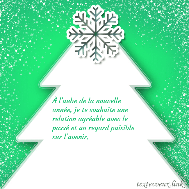 Carte postale avec un grand sapin de Noël blanc sur fond vert
