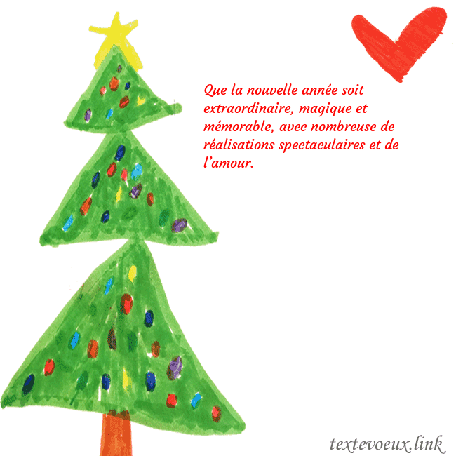 Carte de vœux avec un arbre de Noël peint et un coeur