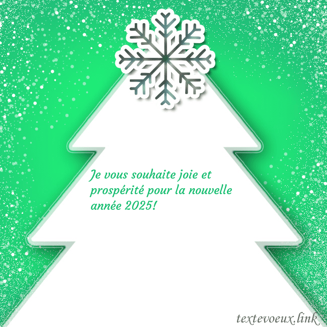 Carte postale avec un grand sapin de Noël blanc sur fond vert