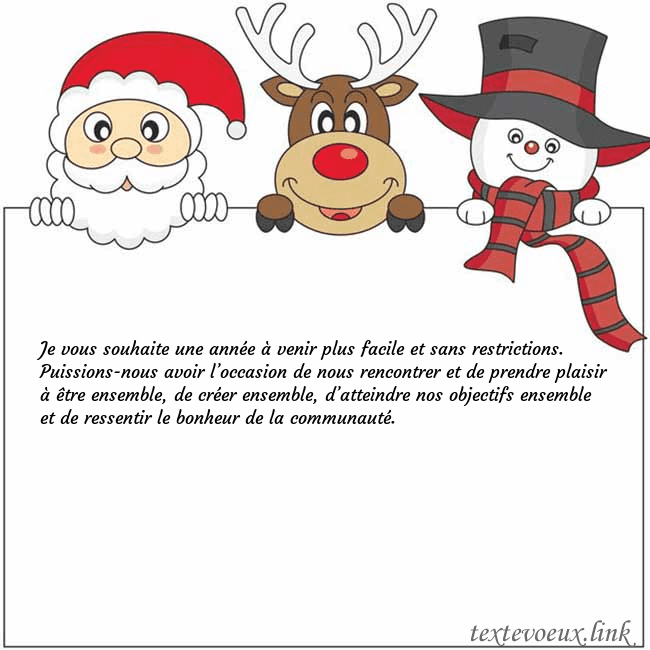 Carte de vœux avec le père Noël, le cerf et le bonhomme de neige Je vous souhaite une année à venir plus facile et Carte de vœux avec le père Noël, le cerf et le bonhomme de neige