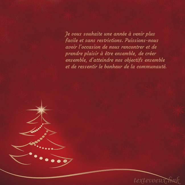 Carte de Noël rouge avec sapin de Noël doré Je vous souhaite une année à venir plus facile et Carte de Noël rouge avec sapin de Noël doré