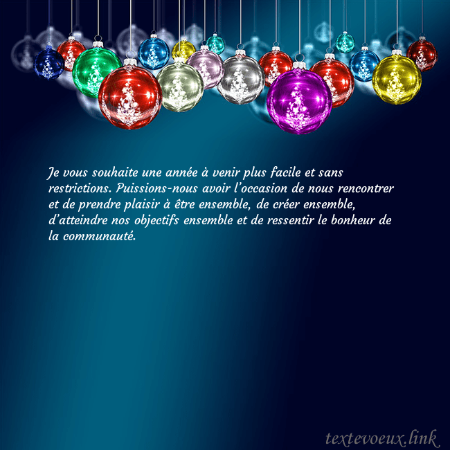 Carte postale bleue avec des jouets d'arbre de Noël Je vous souhaite une année à venir plus facile et Carte postale bleue avec des jouets d'arbre de Noël