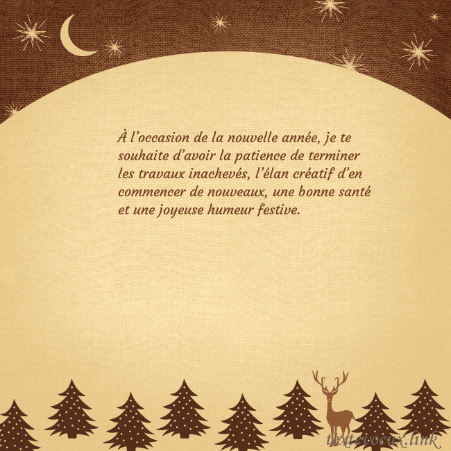 Carte postale marron avec étoiles et lune À l’occasion de la nouvelle année, je te souhaite Carte postale marron avec étoiles et lune