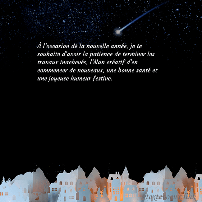Carte postale avec une comète À l’occasion de la nouvelle année, je te souhaite Carte postale avec une comète