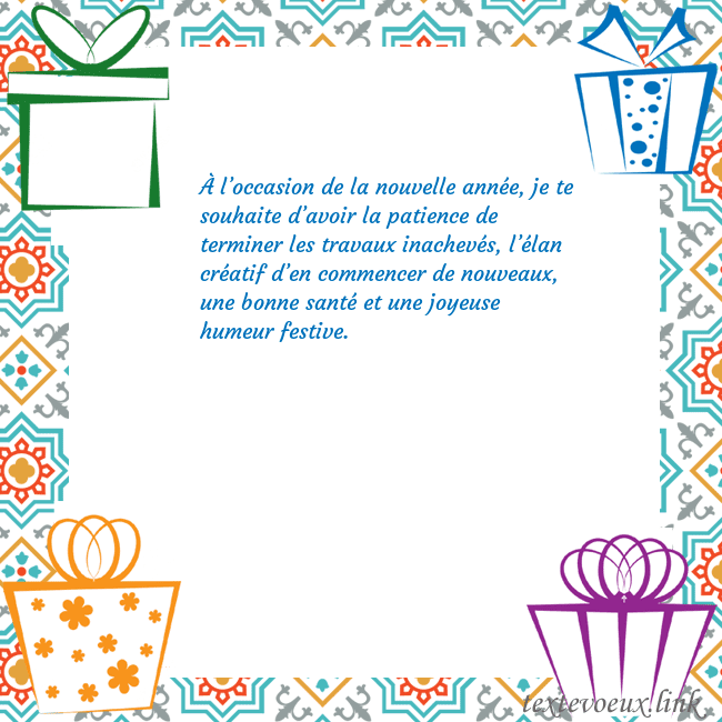Carte postale avec des cadeaux À l’occasion de la nouvelle année, je te souhaite Carte postale avec des cadeaux